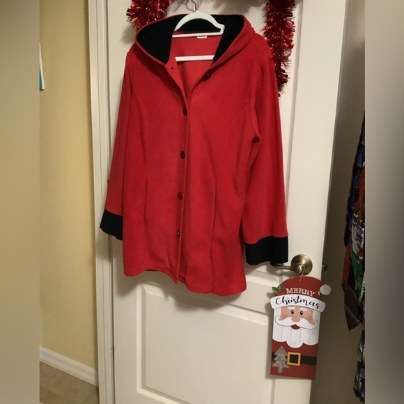 Polar Fleece Red And Blackk jacketed with hood size L black at end of sleeves🌹 - Picture 1 of 7